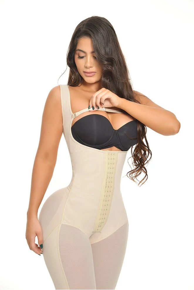 FAJA DE PIERNA LARGA TIRANTE ANCHO CON 3 FILAS DE BROCHES Y REALCE INVISIBLE FANTASTIC FP1306 - Beige