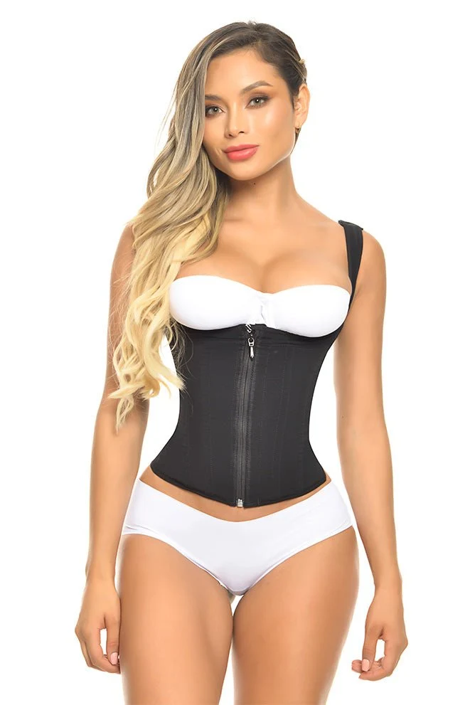 FAJA CHALECO TALLE CORTO 9 VARILLAS CON TIRANTE ANCHO CON AJUSTE EN CIERRE FP1515 - Negro