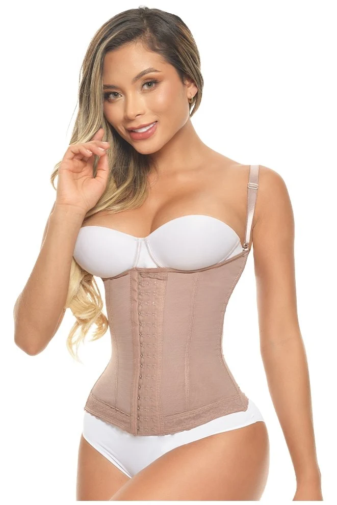 FAJA SEMICHALECO TALLE LARGO TIRANTE AJUSTABLE CON 3 FILAS DE BROCHES - Cocoa