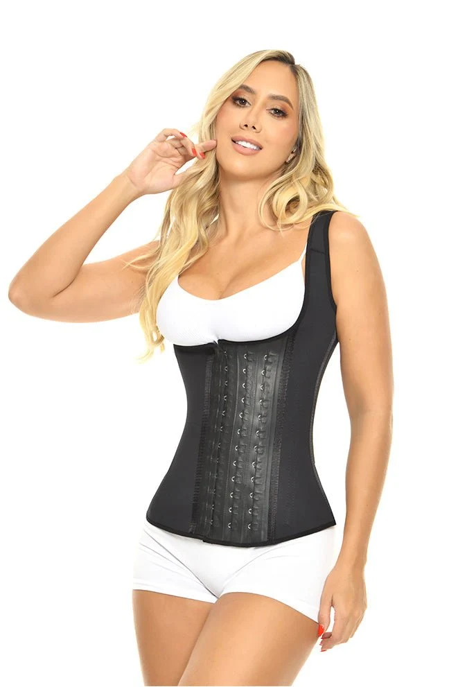 Chaleco de Látex Forrado Talle Largo Control Fuerte para Moldear Abdomen y Cintura | Bella Michell FL2021 - Negro