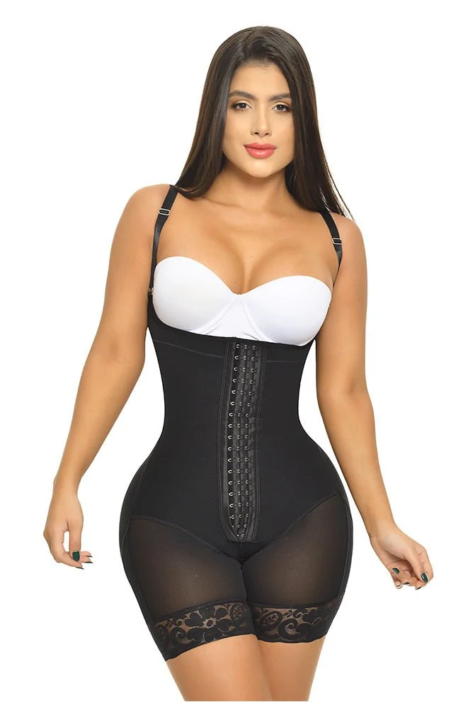 FAJA SHORT TIRANTE AJUSTABLE Y 3 FILAS DE BROCHES REALCE INVISIBLE FANTASTIC FP1531 - Negro