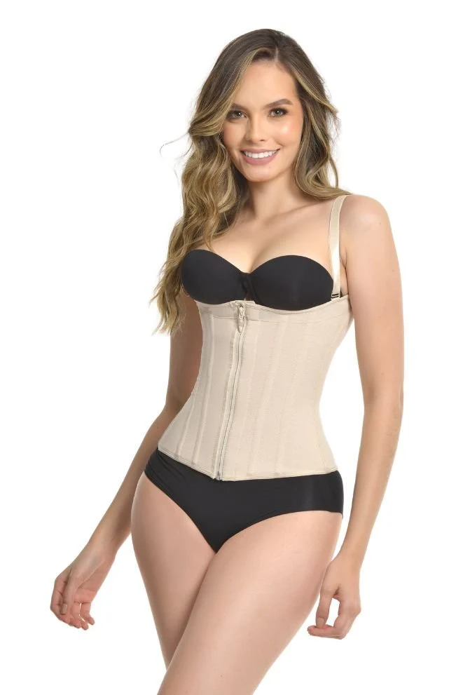 FAJA SEMICHALECO 9 VARILLAS TALLE LARGO CON AJUSTE EN CIERRE FP3005 - Beige