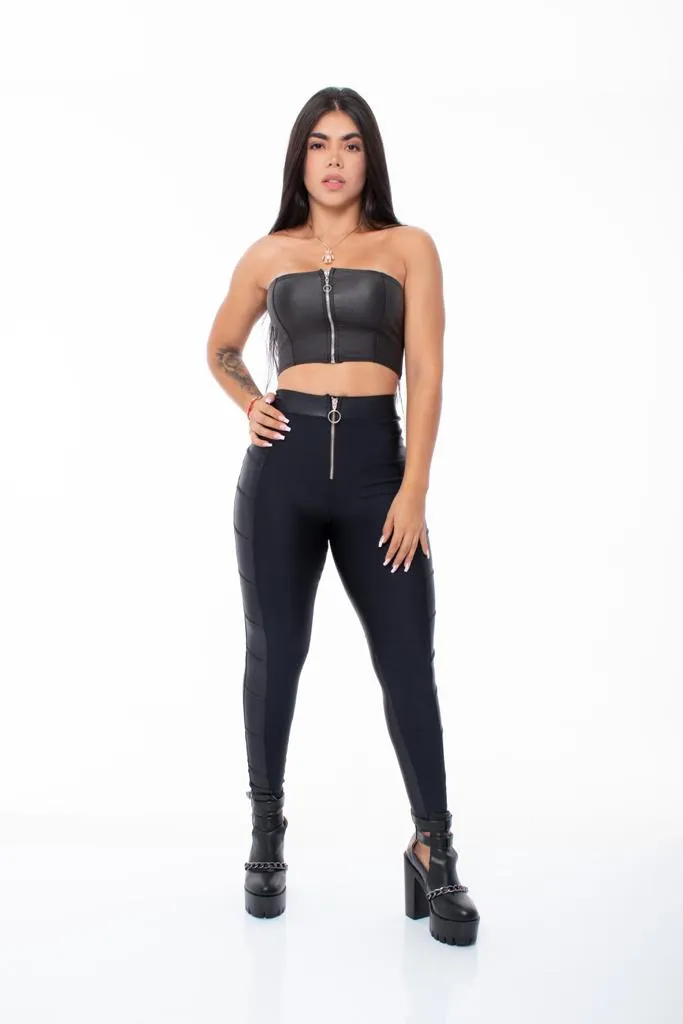 Legging Brandfit Efecto Cuero BQ79 Alforza Lateral