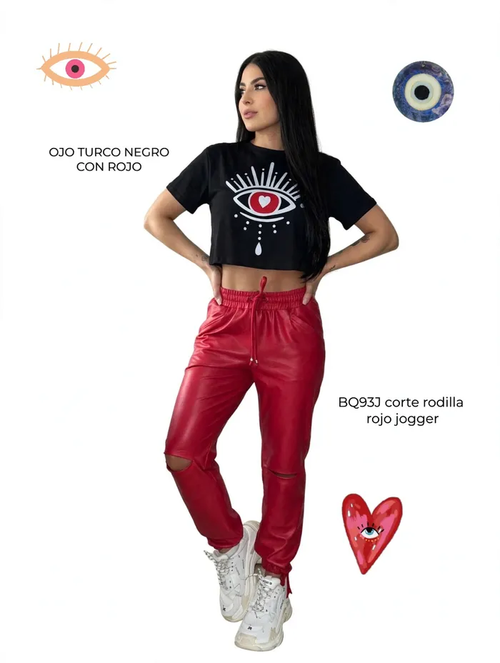 Legging Brandfit Efecto Cuero BQ93J Corte Rodilla Rojo Jogger
