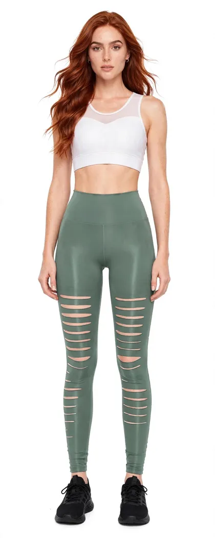 Legging Brandfit Efecto Cuero BQ29 Roto Verde Bosque