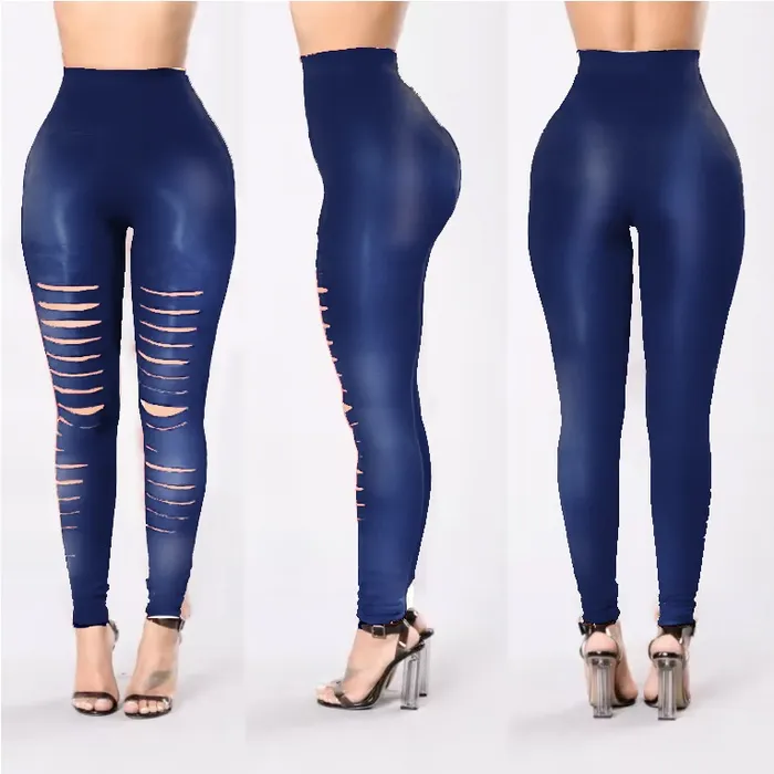 Legging Brandfit Efecto Cuero BQ29 Roto Azul