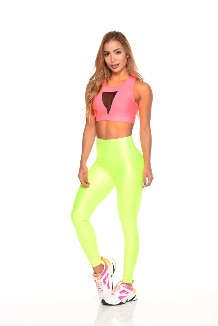 Legging Brandfit Efecto Cuero BQ29U Leg Cuero Amarillo Neon