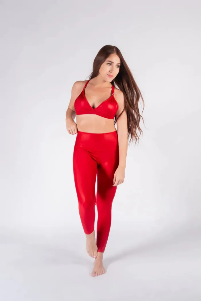 Legging Brandfit Efecto Cuero BQ29 Leg Cuero Rojo Sin Cierre