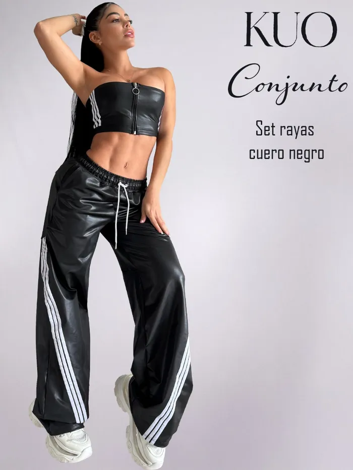 Conjunto KUO Set Rayas Cuero Negro