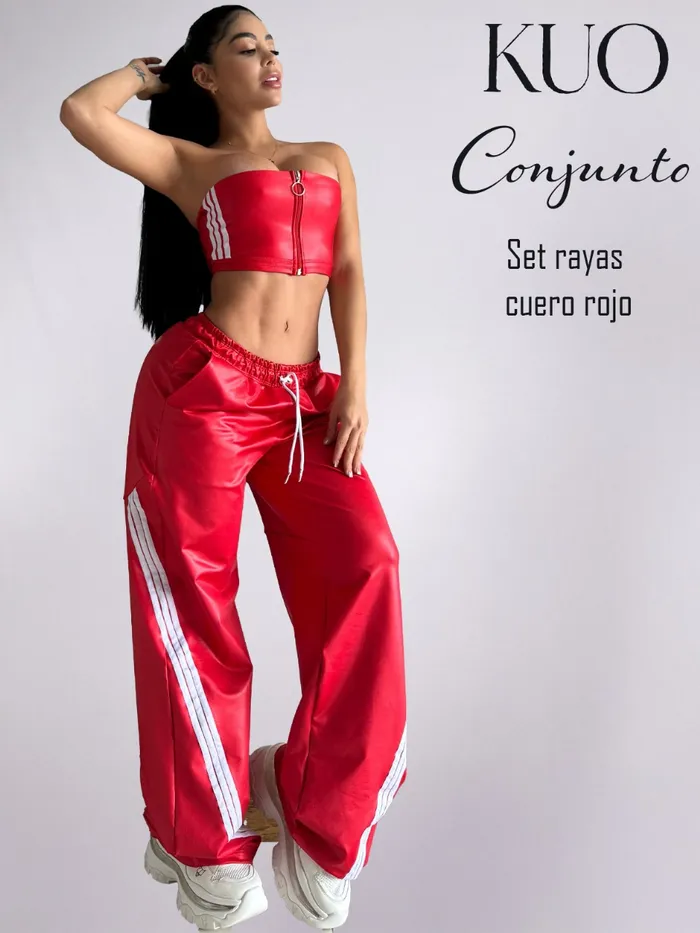 Conjunto KUO Set Rayas Cuero Rojo
