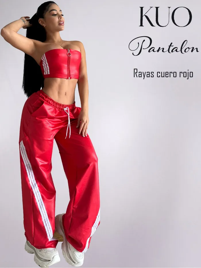 Pantalón KUO Rayas Cuero Rojo