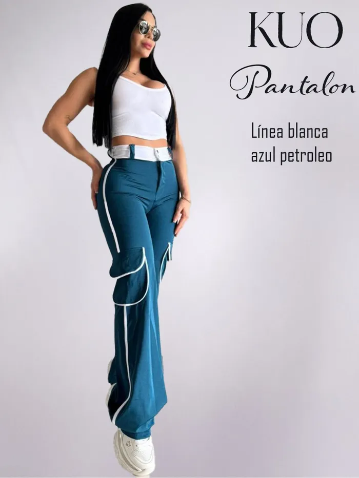 Pantalón KUO Línea Blanca Azul Petroleo