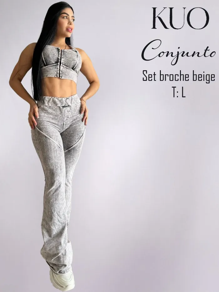 Conjunto KUO Set Broche Beige