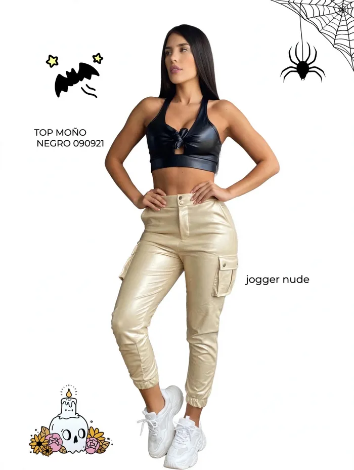 Pantalón Pinera Efecto Cuero Jogger Nude