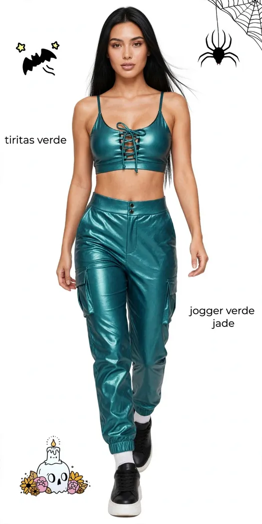 Pantalón Pinera Efecto Cuero Jogger Verde Jade