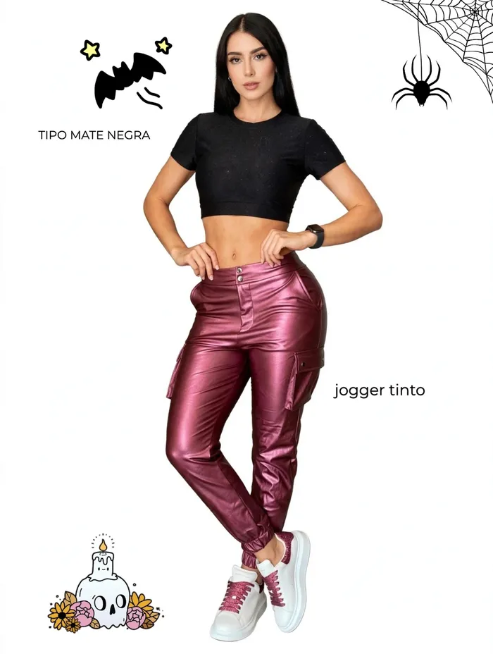 Pantalón Pinera Efecto Cuero Jogger Tinto