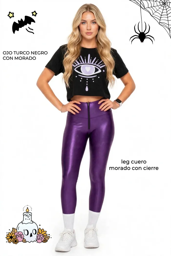Legging Brandfit Ojo Turco Leg Cuero Morado con Cierre