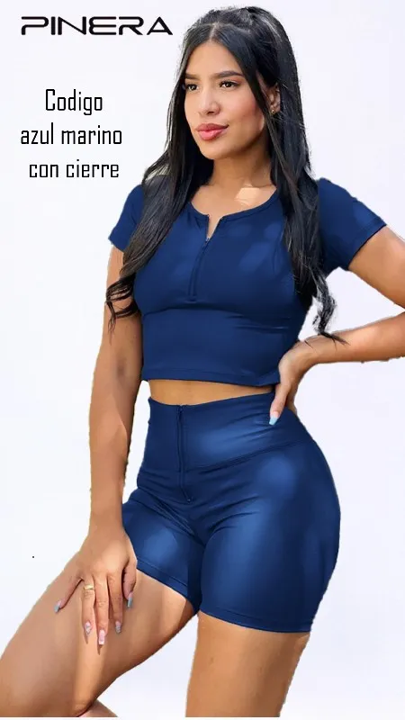 Short Pinera Efecto Cuero Azul Marino con Cierre