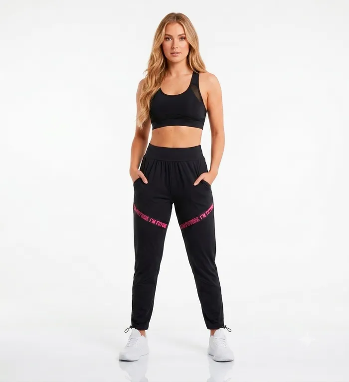 Legging Brandfit Negros con Linea JG01B Negro con Linea Rosa Diagonal Jogger