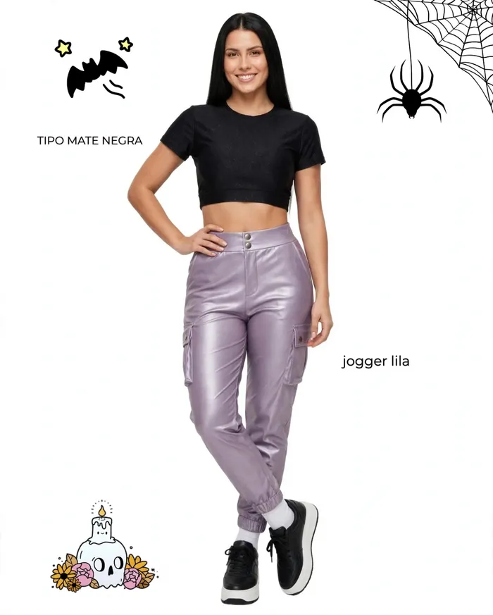 Pantalón Pinera Efecto Cuero Jogger Lila