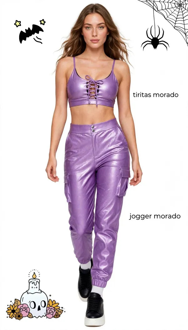 Pantalón Pinera Efecto Cuero Jogger Morado