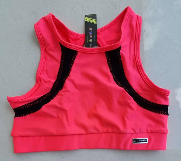Top Brandfit DOBLE MALLA ROSA NEON