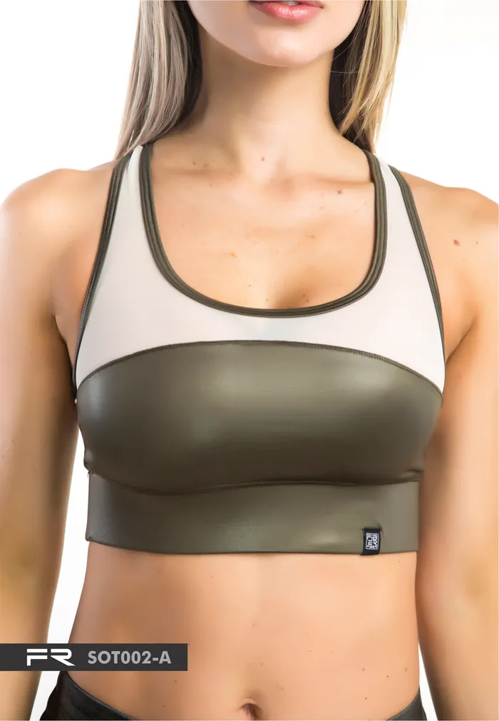 Top Fiber Verde Malla Blanca