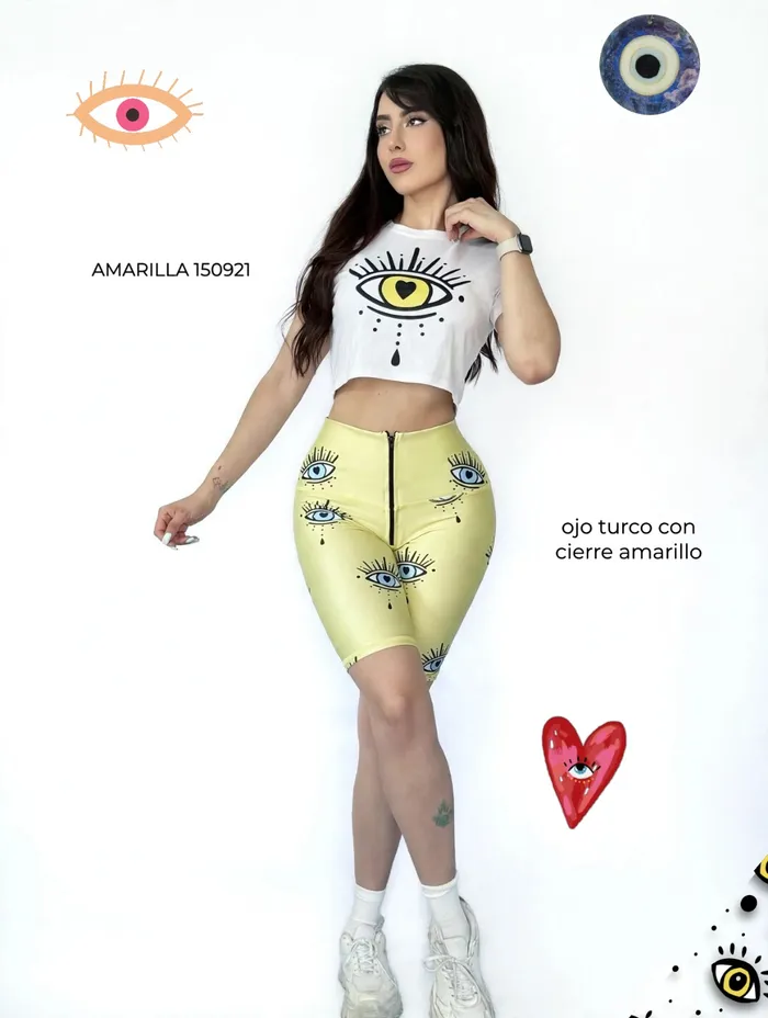 Short Brandfit Biker Ojo Turco con Cierre Amarillo