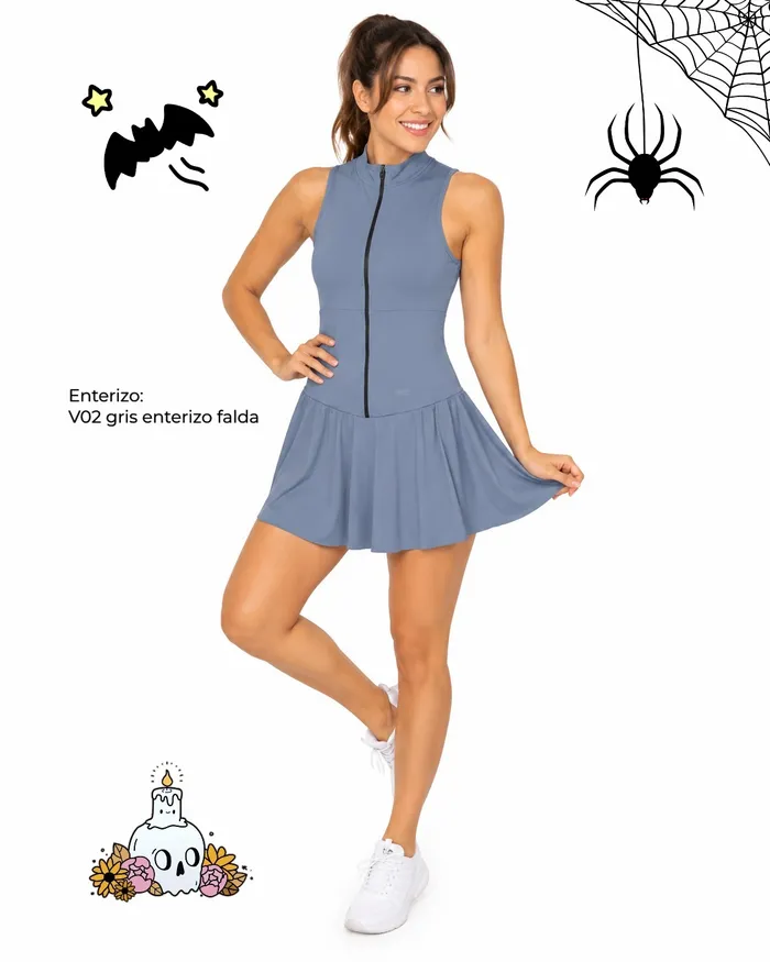 Enterizo Brandfit V02 Gris Falda