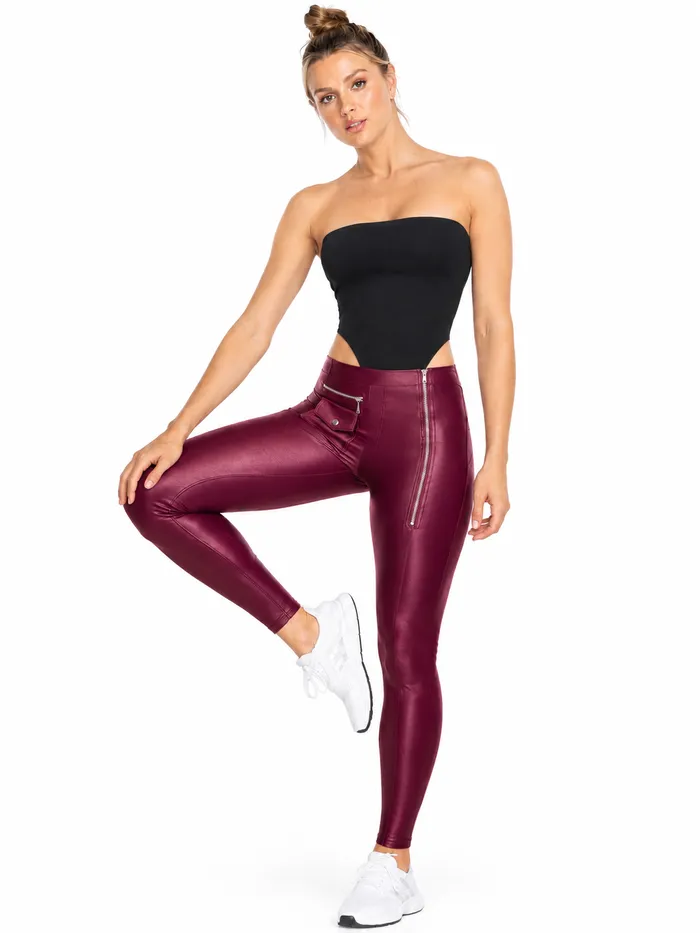 Legging Brandfit Efecto Cuero BQ35 CIERRE BOLSILLO TAPA TINTO
